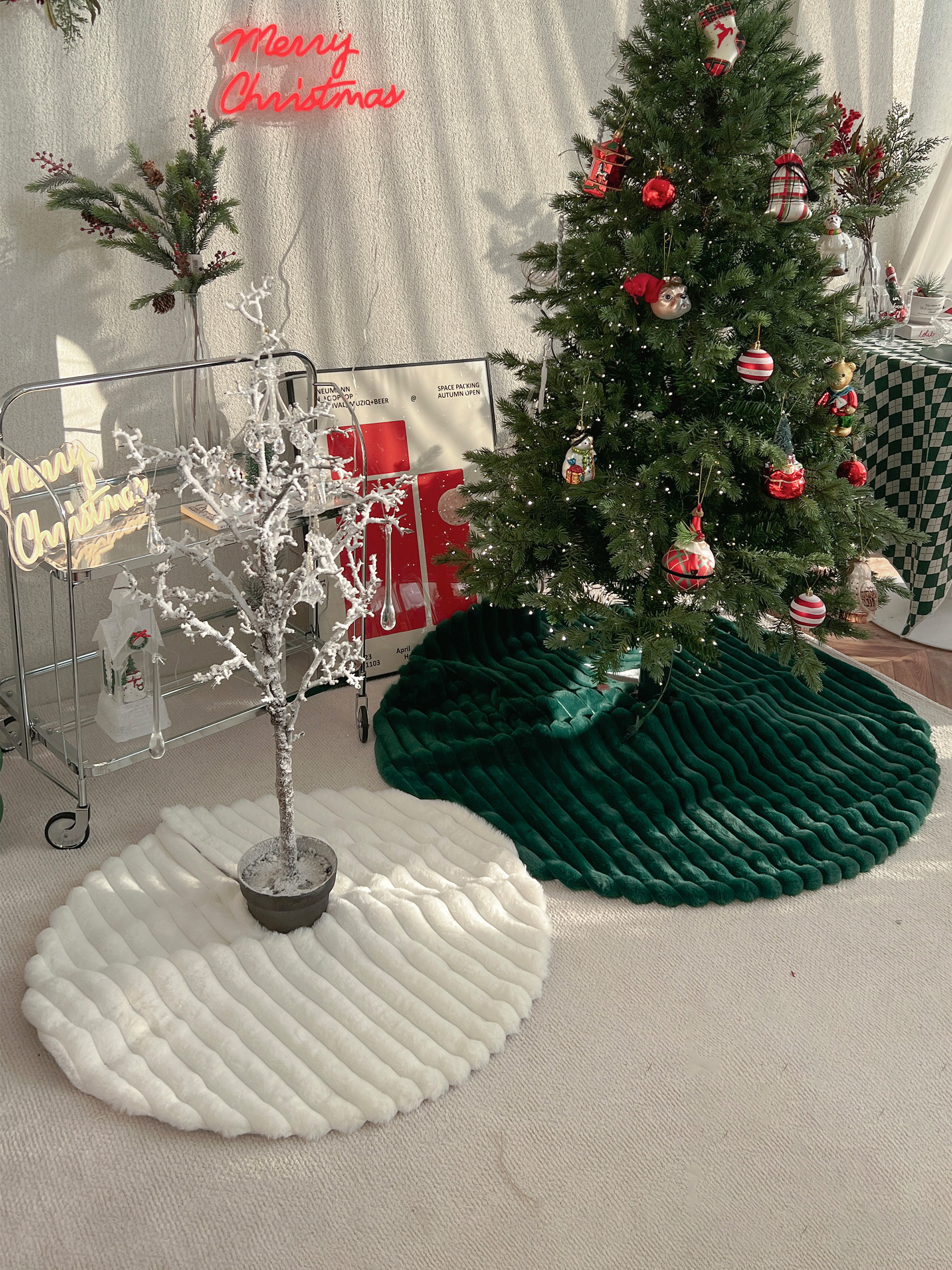 스트라이프 양모 트리스커트 줄무늬 템바보드 크리스마스 트리 매트