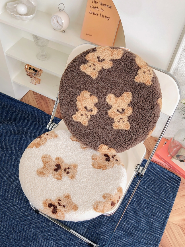 곰돌이 원형 방석 뽀글이 양털 베어 메모리폼 겨울방석