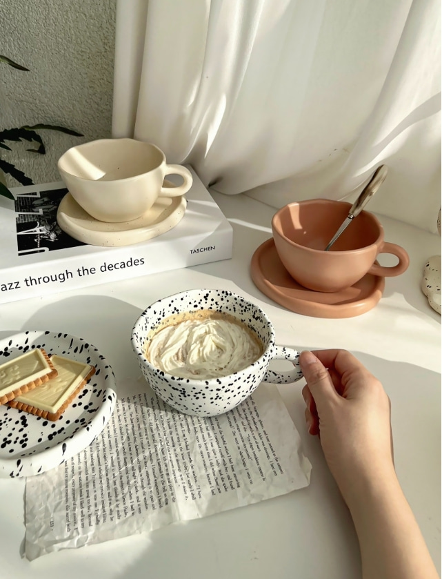 [SALE] 클레이 커피잔 소서 접시 비정형 커피잔세트