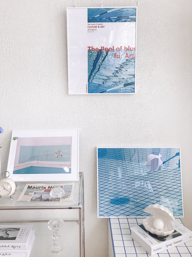 수영장 액자 포스터 여름 물 블루 빈티지 감성 인테리어 벽걸이액자 프레임